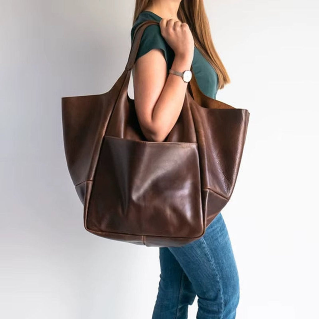 Berta | Tote Bag de Cuero Grande Mujer Bolsillos Exteriores