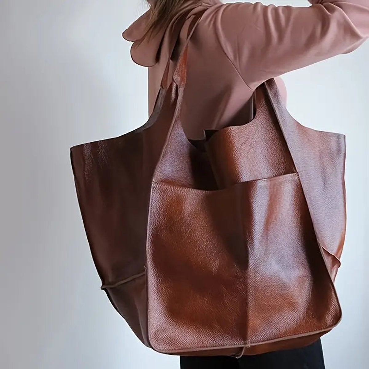 Berta | Tote Bag de Cuero Grande Mujer Bolsillos Exteriores