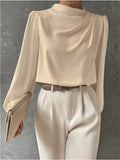 Consuelo | Blusa Elegante de Manga Larga Mujer Cuello Drapeado