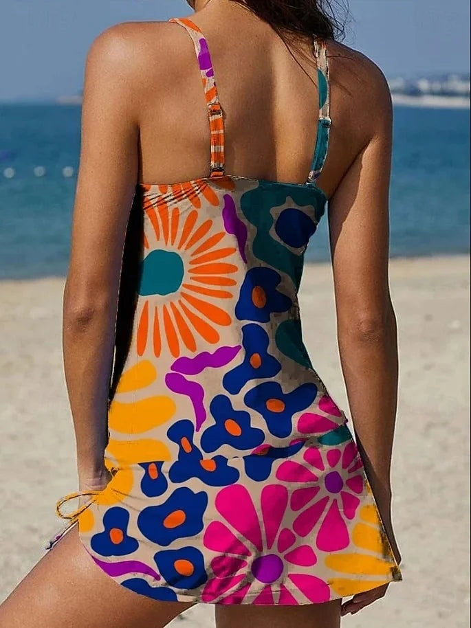 Candela | Traje de Baño Estampado Floral Mujer Falda Halter