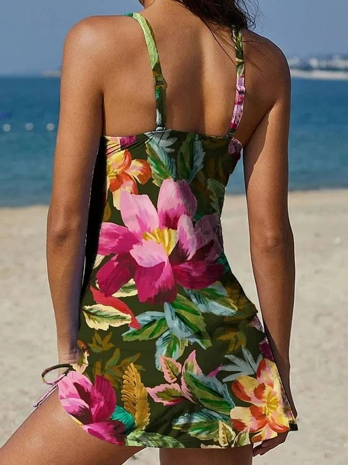 Candela | Traje de Baño Estampado Floral Mujer Falda Halter