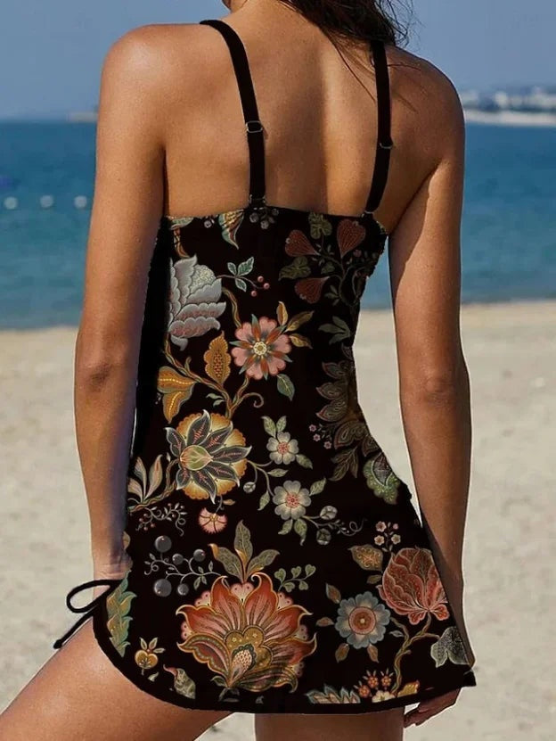 Candela | Traje de Baño Estampado Floral Mujer Falda Halter