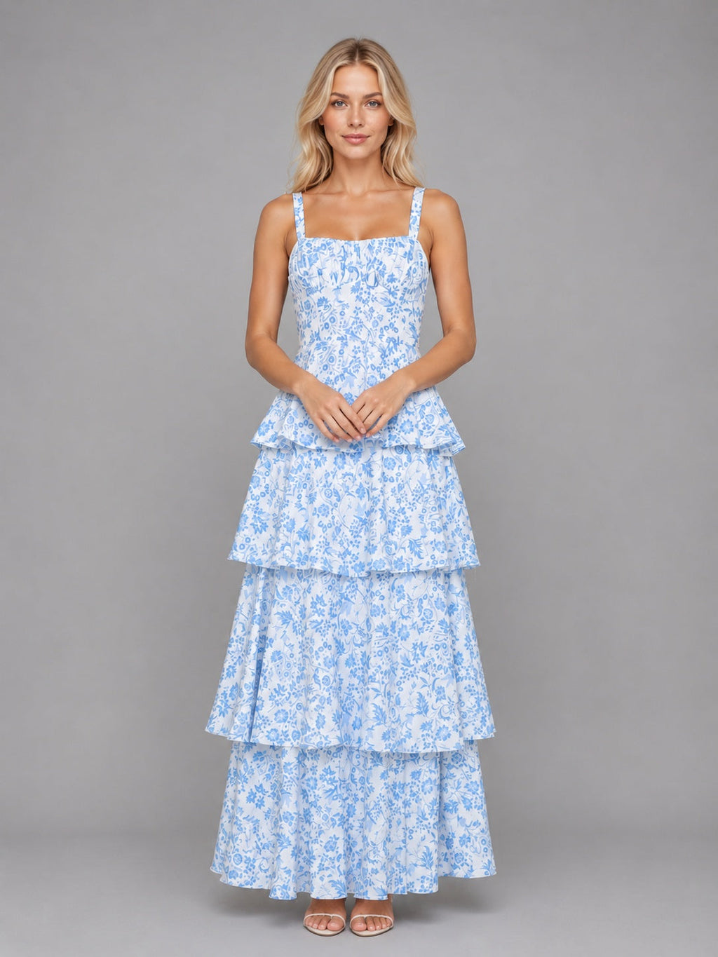 Candela | Vestido Largo con Volantes Floral Mujer Tirantes Escote Recto