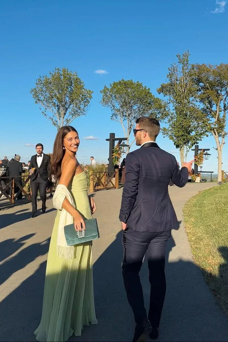 Candela | Vestido Largo Plisado Palabra de Honor Mujer