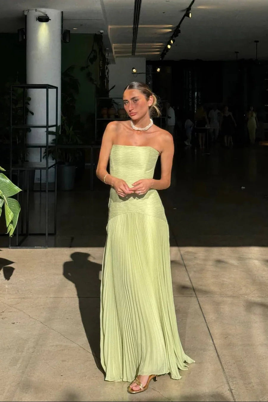 Candela | Vestido Largo Plisado Palabra de Honor Mujer