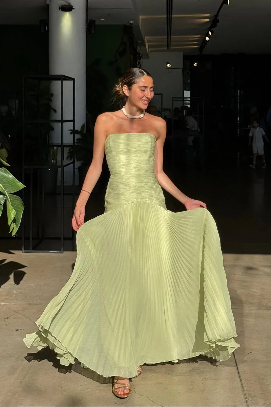 Candela | Vestido Largo Plisado Palabra de Honor Mujer