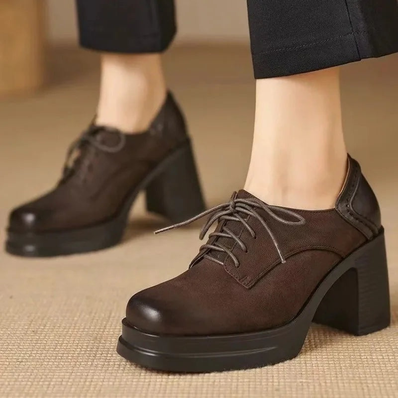Candela | Zapatos Oxford de Tacón Bloque Mujer Cordones Plataforma