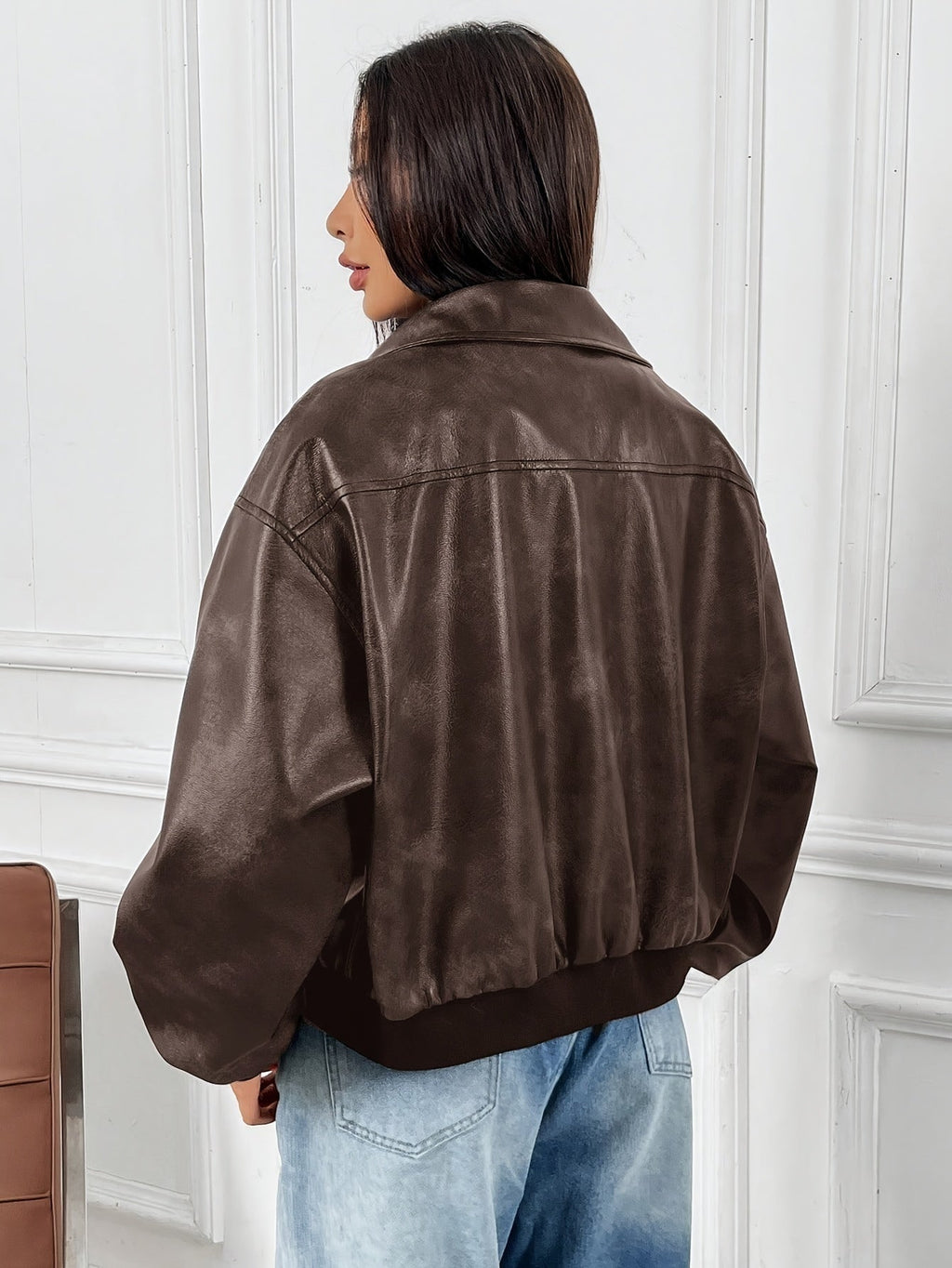Carmen | Cazadora de Cuero Mujer Cremallera Solapa