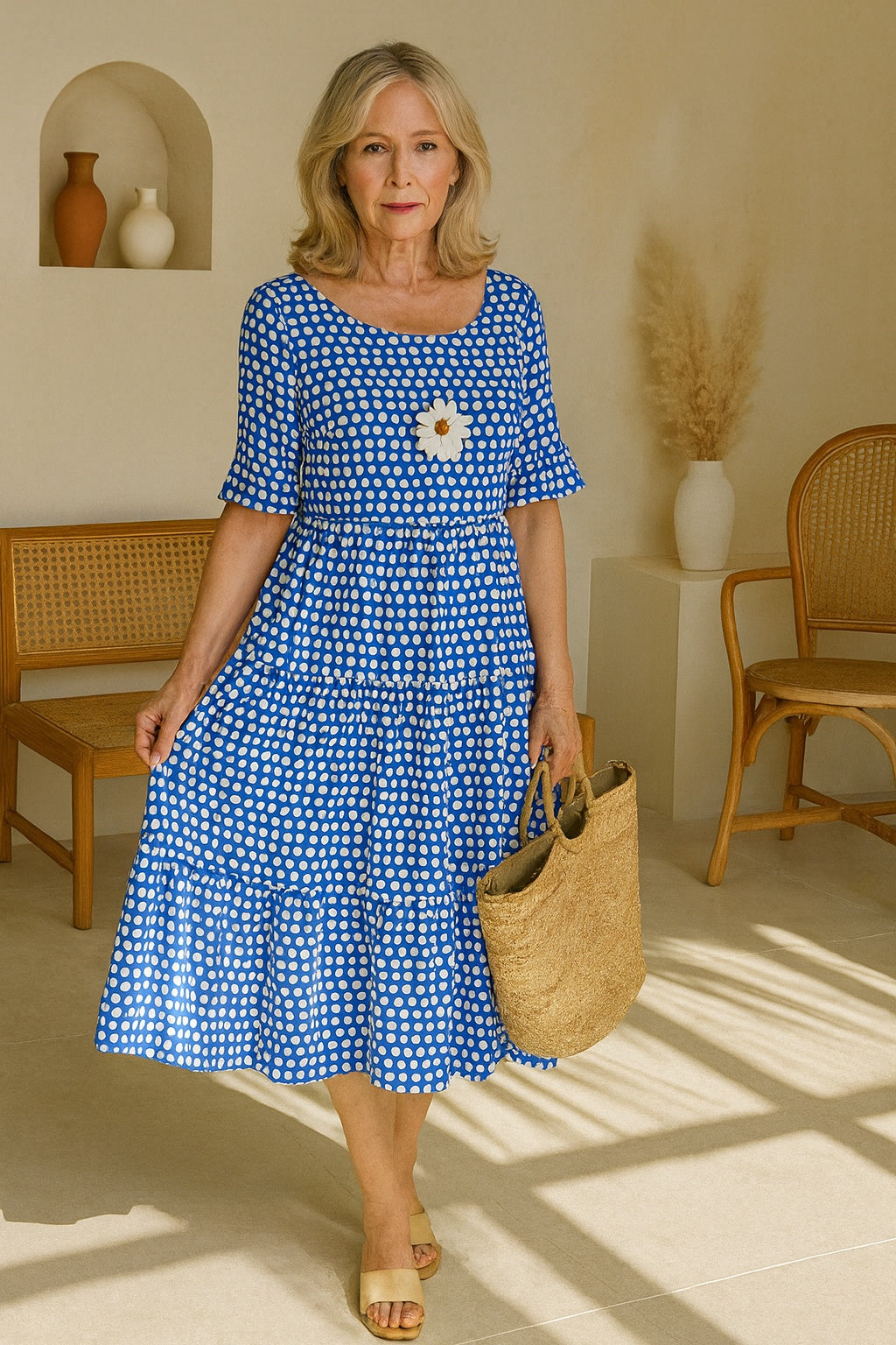 Carmen | Vestido Midi de Lunares Mujer Manga Corta Volantes