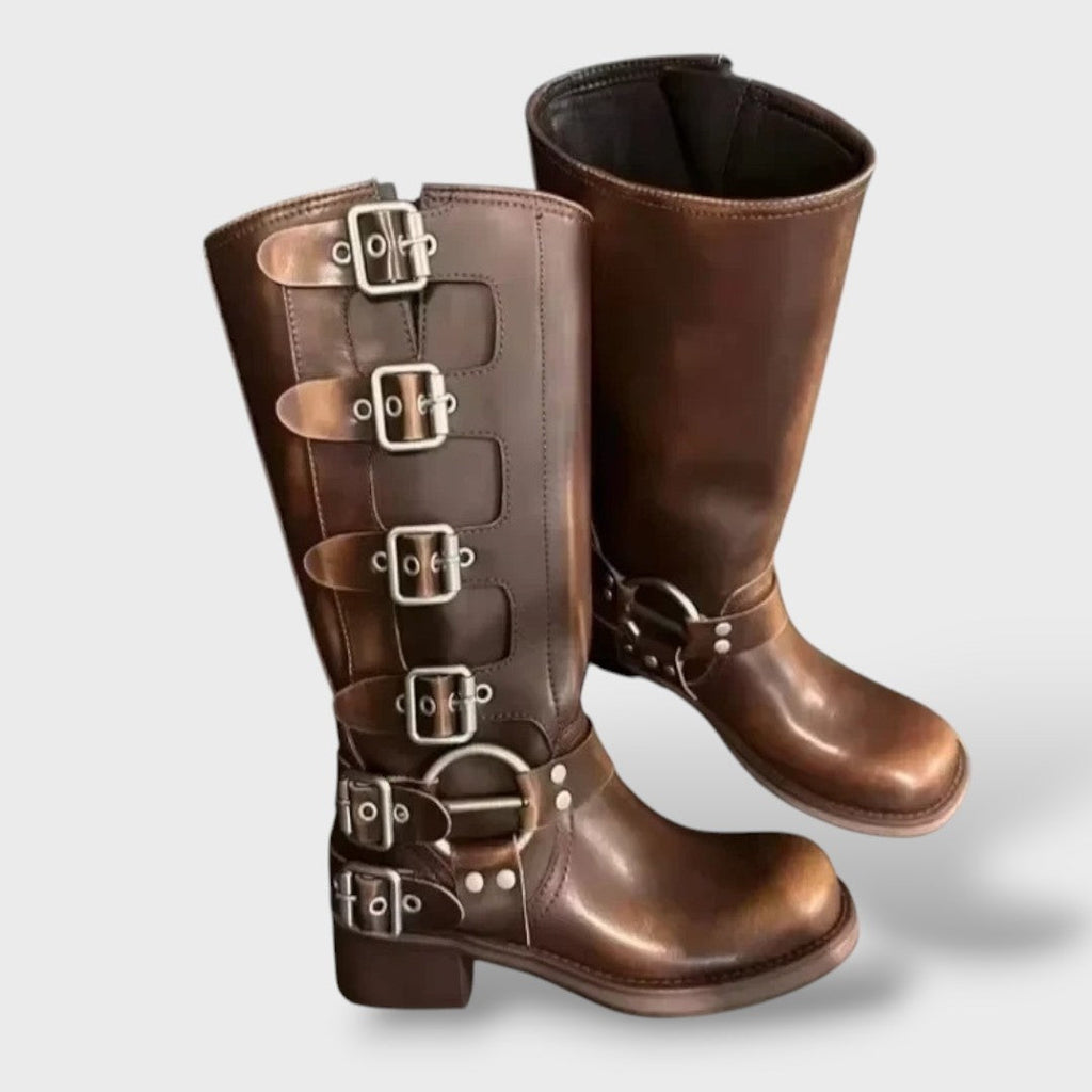 Cayetana | Botas Camperas de Cuero Mujer Caña Alta Hebillas