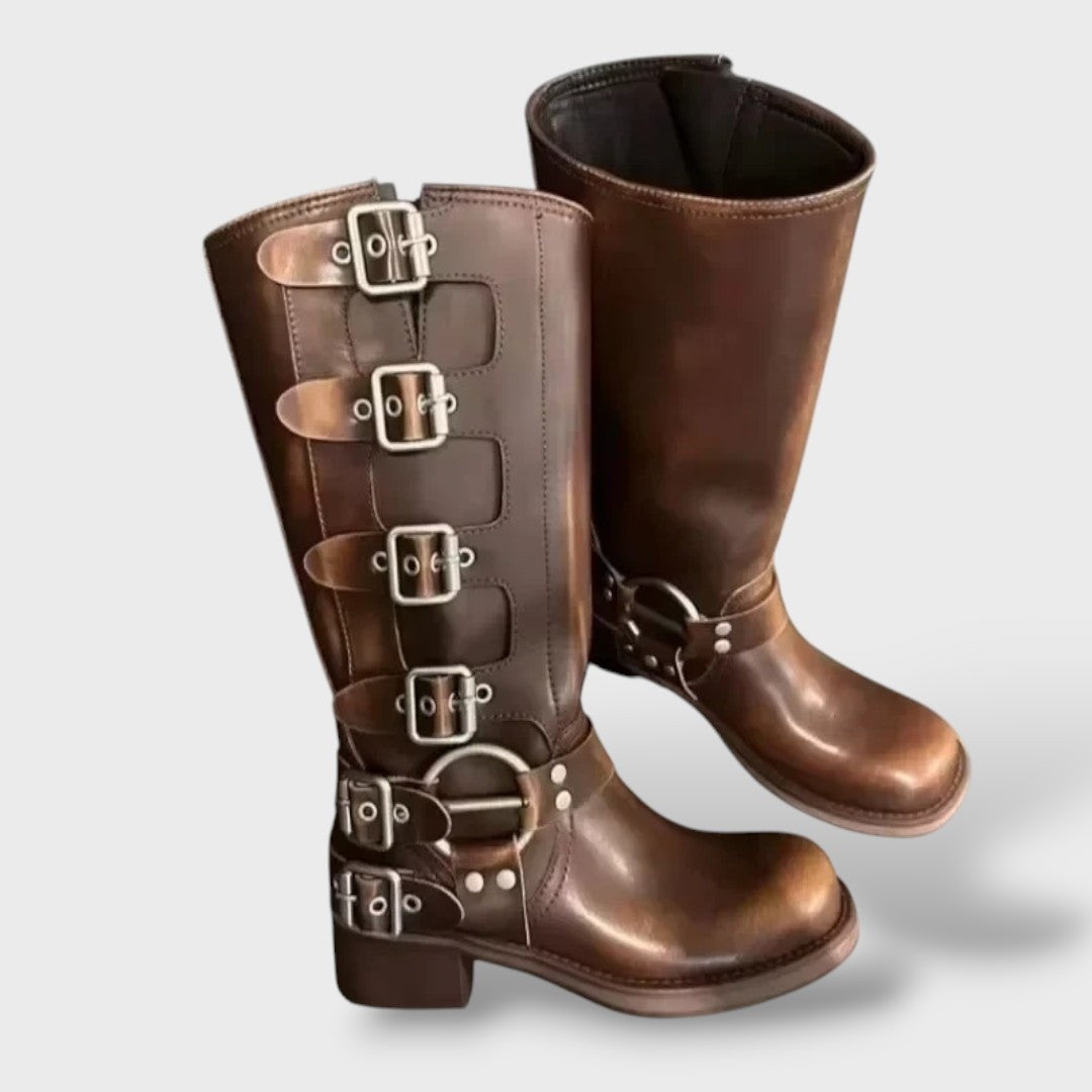 Cayetana | Botas Camperas de Cuero Mujer Caña Alta Hebillas