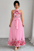 Cayetana | Vestido Largo Plisado Floral Mujer Halter Cinturón