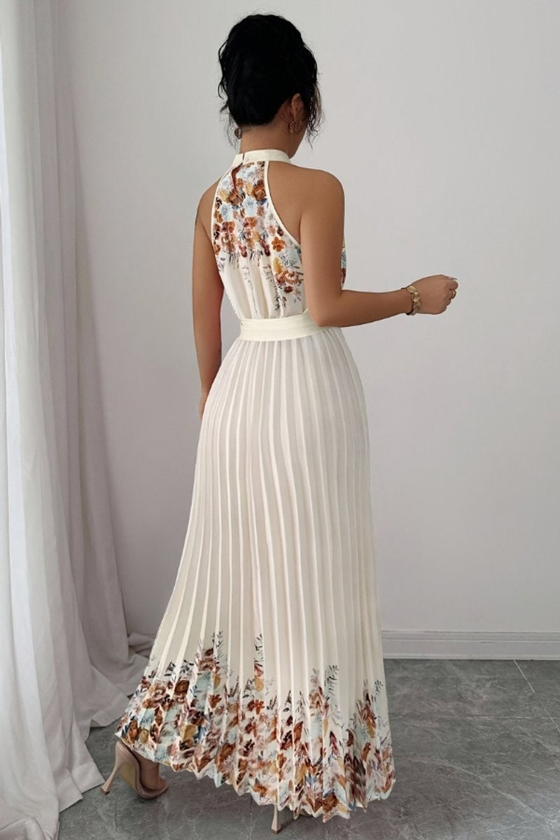 Cayetana | Vestido Largo Plisado Floral Mujer Halter Cinturón