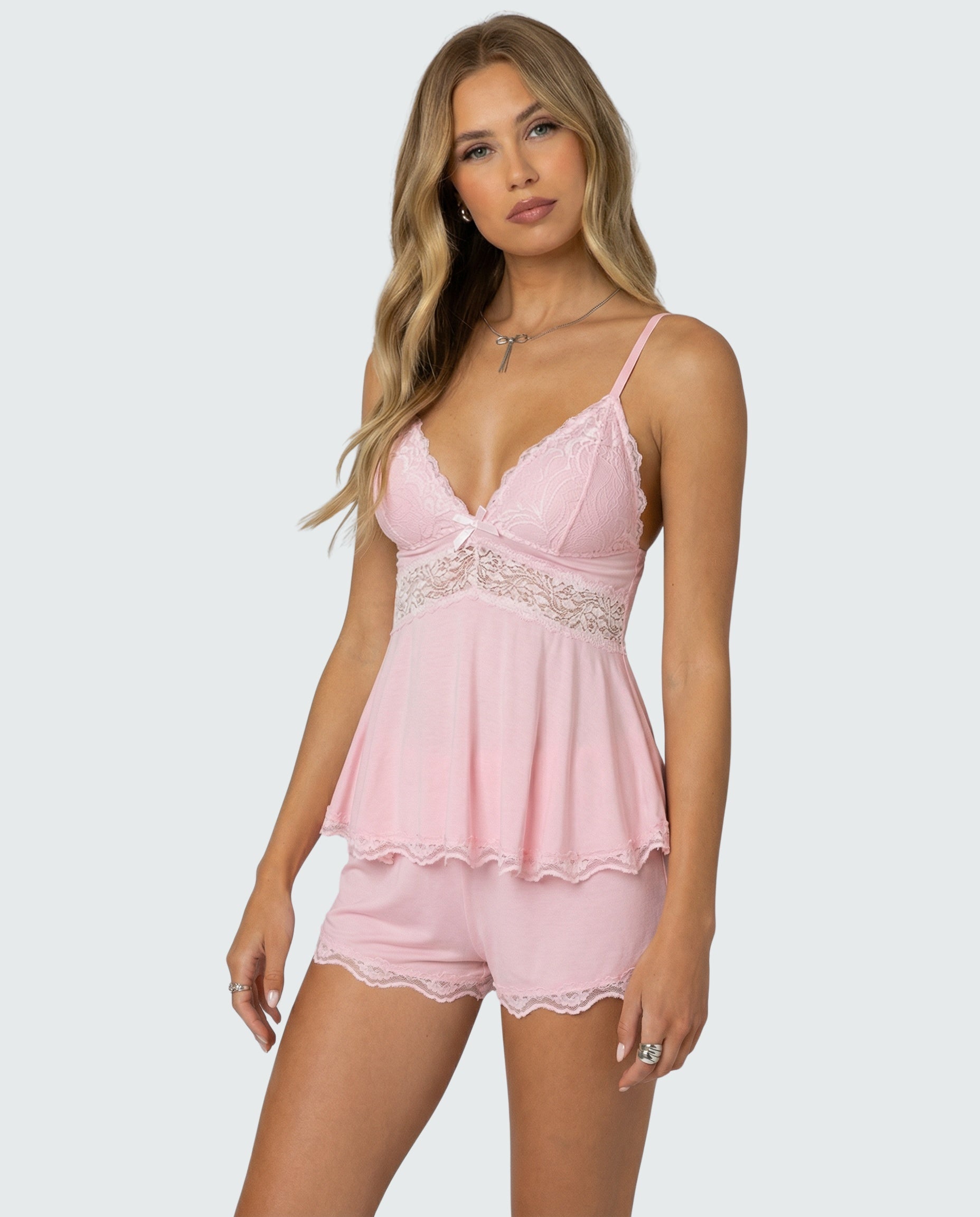 Celeste | Conjunto de Encaje Lencero Mujer Top Tirantes y Short