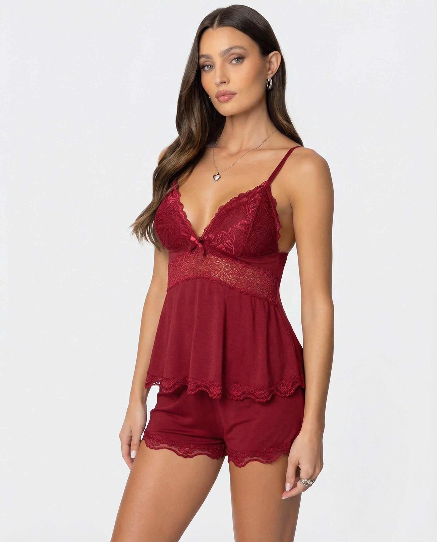 Celeste | Conjunto de Encaje Lencero Mujer Top Tirantes y Short