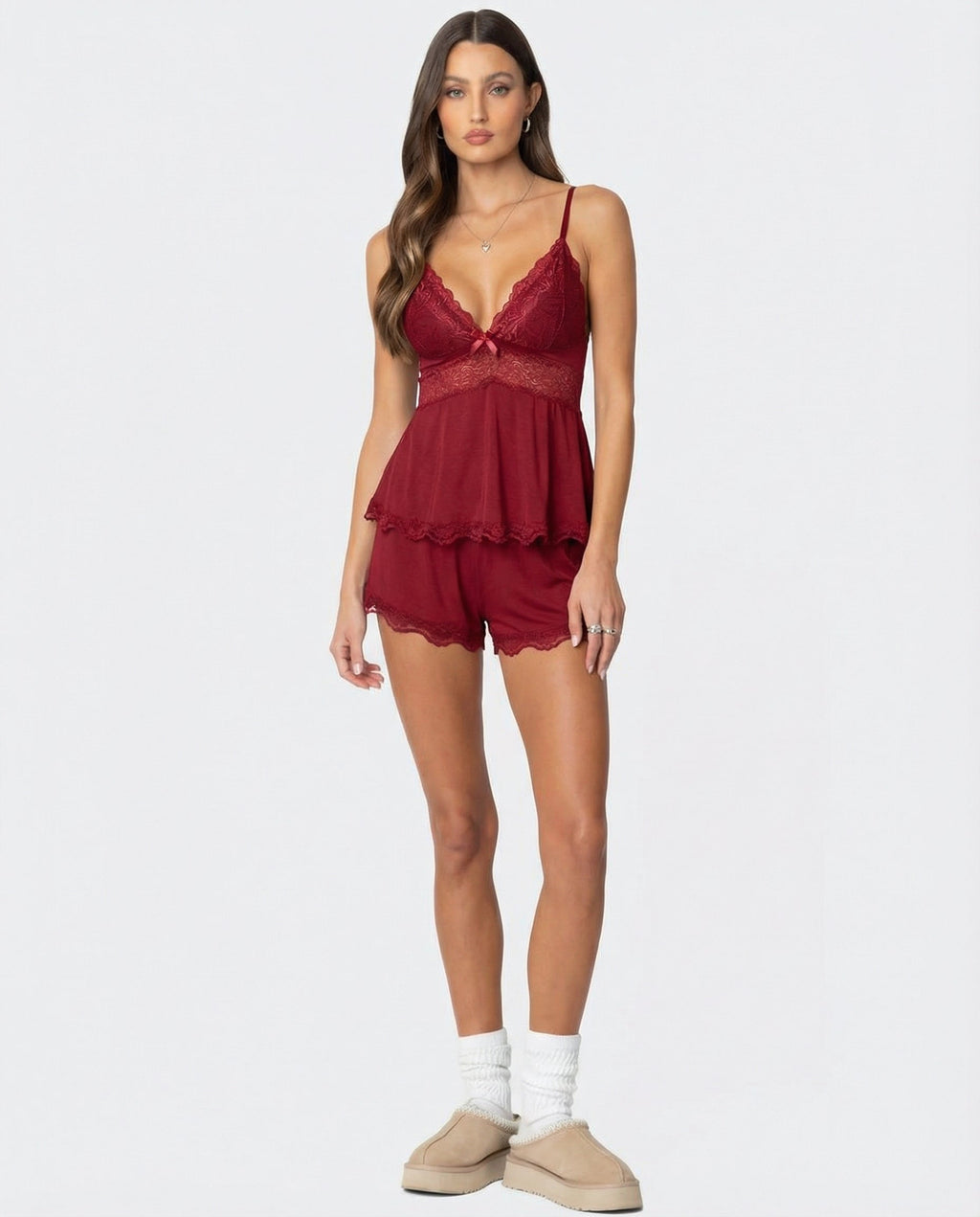 Celeste | Conjunto de Encaje Lencero Mujer Top Tirantes y Short