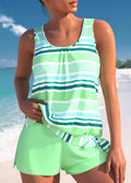 Celeste | Conjunto Tankini de Rayas Mujer Shorts Playa