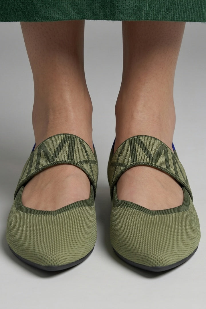 Celeste | Zapatos Mary Jane Planos Mujer Tejido Punto Punta Fina