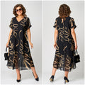 Concha | Vestido Midi Elegante Estampado Mujer Escote V Manga Corta