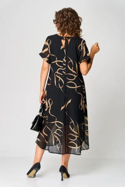 Concha | Vestido Midi Elegante Estampado Mujer Escote V Manga Corta