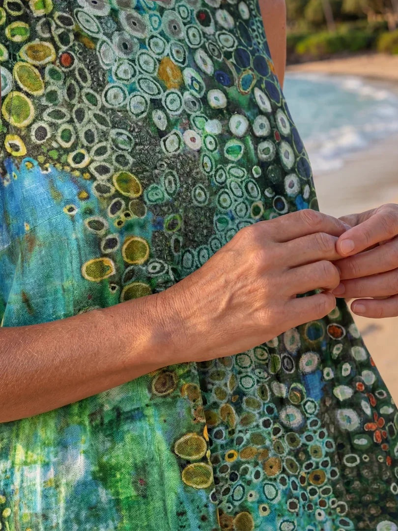 Coral | Vestido Midi Estampado Geométrico de Playa Mujer Sin Mangas
