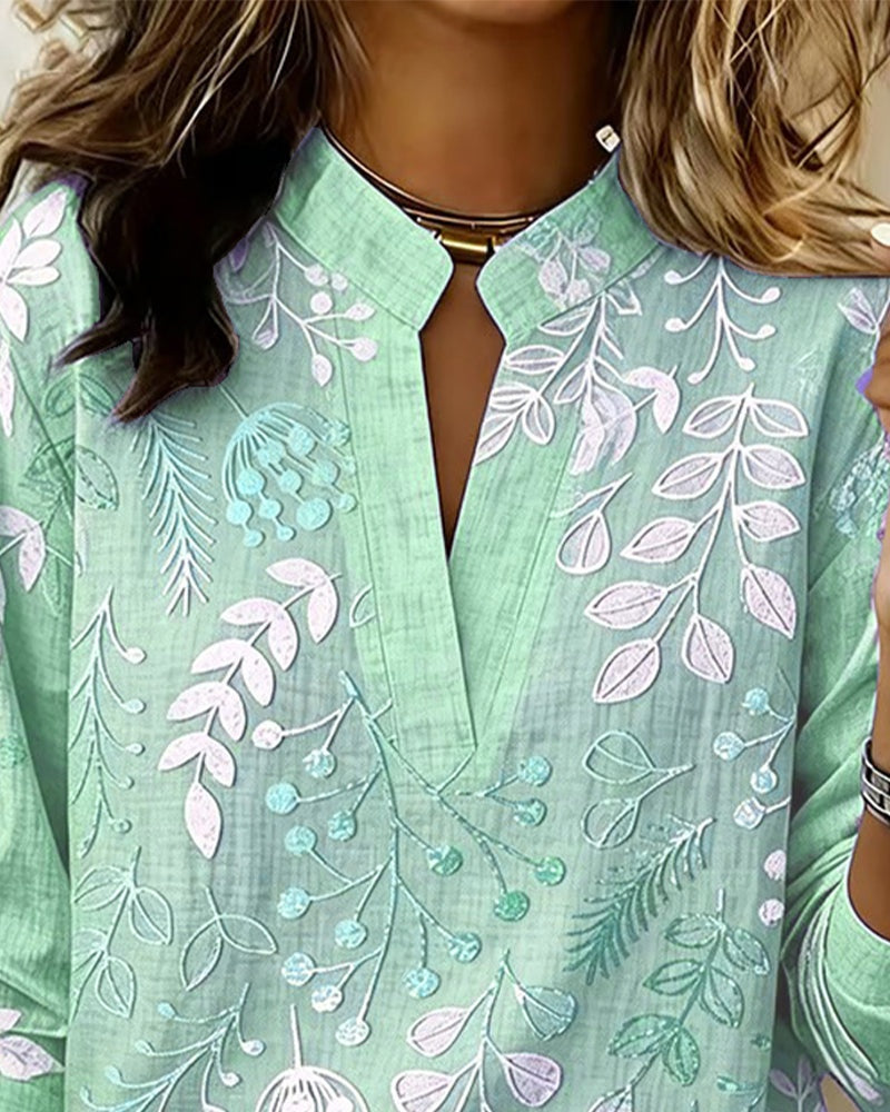 Delia | Blusa Estampada Floral de Manga Larga Mujer Escote V