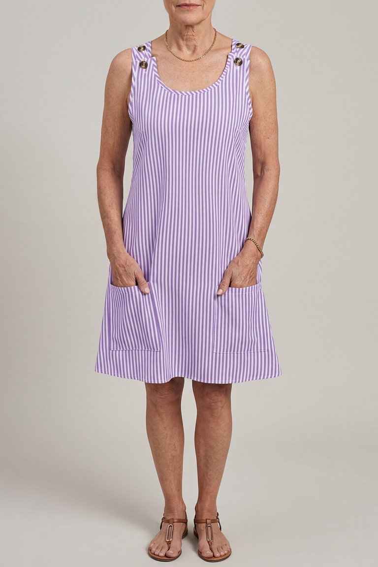 Delia | Vestido Corto de Verano a Rayas Mujer Sin Mangas Bolsillos
