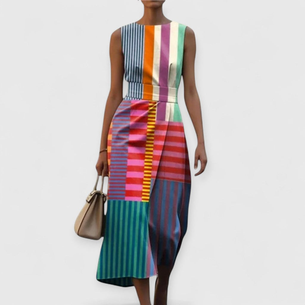 Delia | Vestido Midi Estampado Geométrico Mujer Sin Mangas