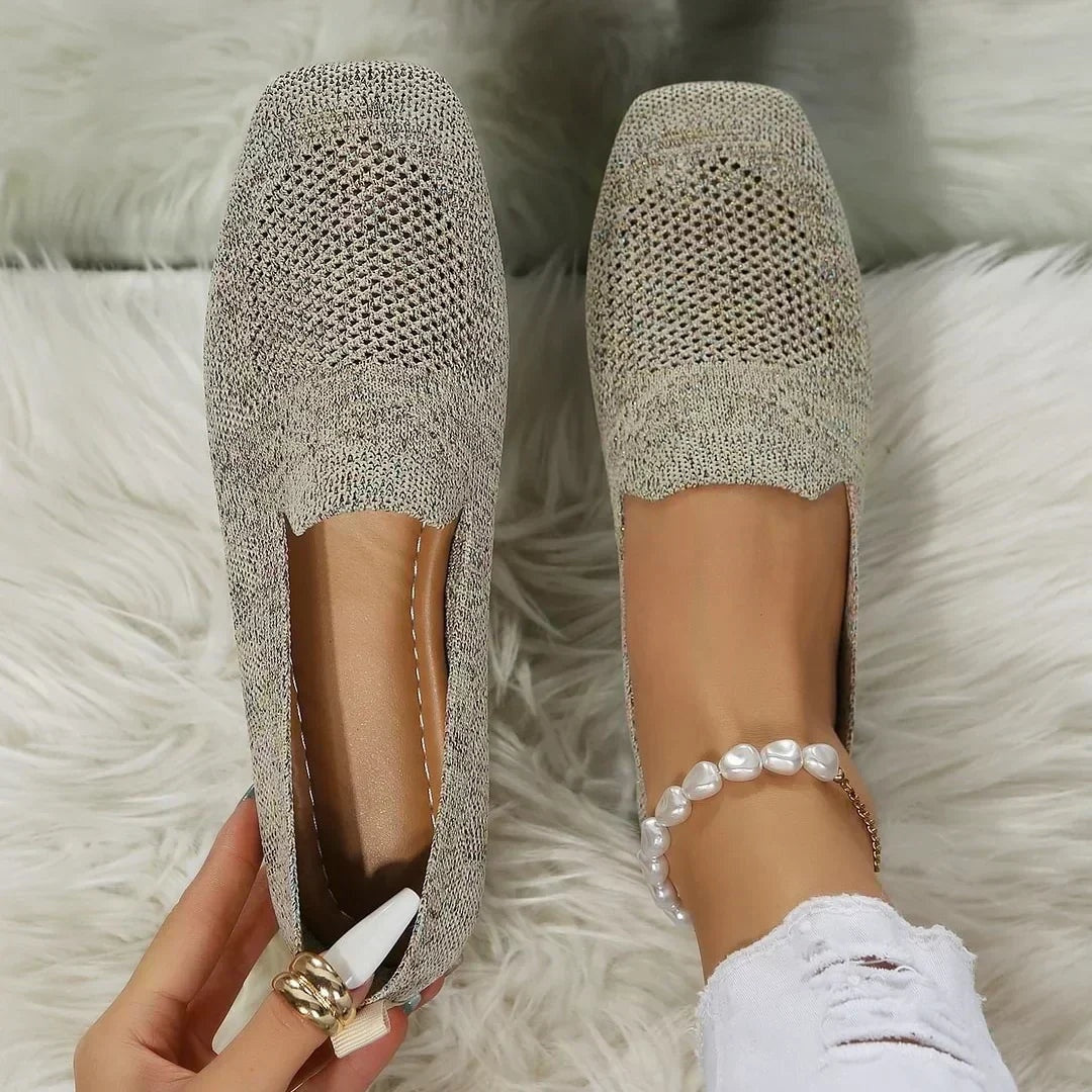 Delia | Zapatos Planos de Punto Calado Mujer Punta Cuadrada