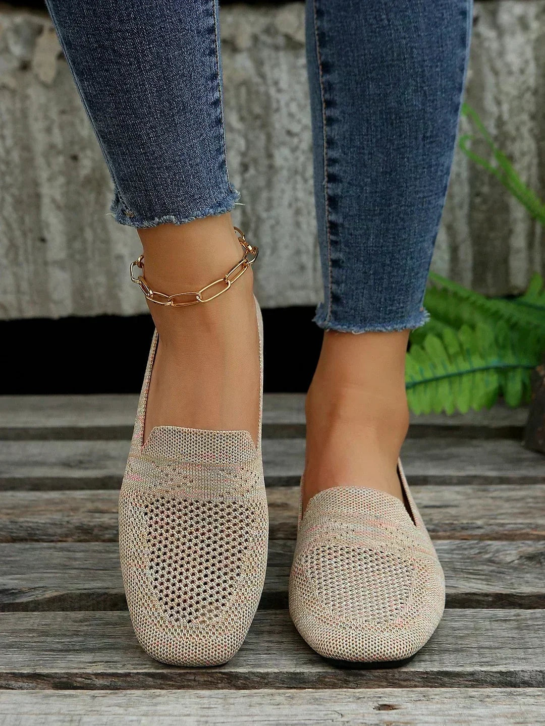 Delia | Zapatos Planos de Punto Calado Mujer Punta Cuadrada