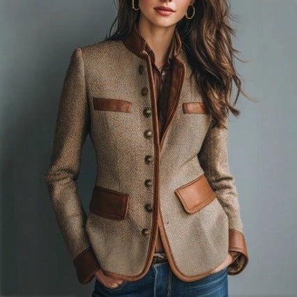 Encarna | Chaqueta Americana de Tweed Mujer Detalles Cuero
