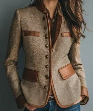 Encarna | Chaqueta Americana de Tweed Mujer Detalles Cuero