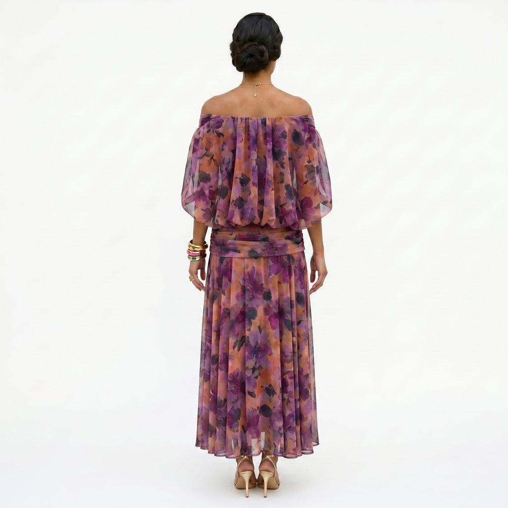 Esperanza | Vestido de Invitada de Boda Drapeado Mujer Hombros Descubiertos