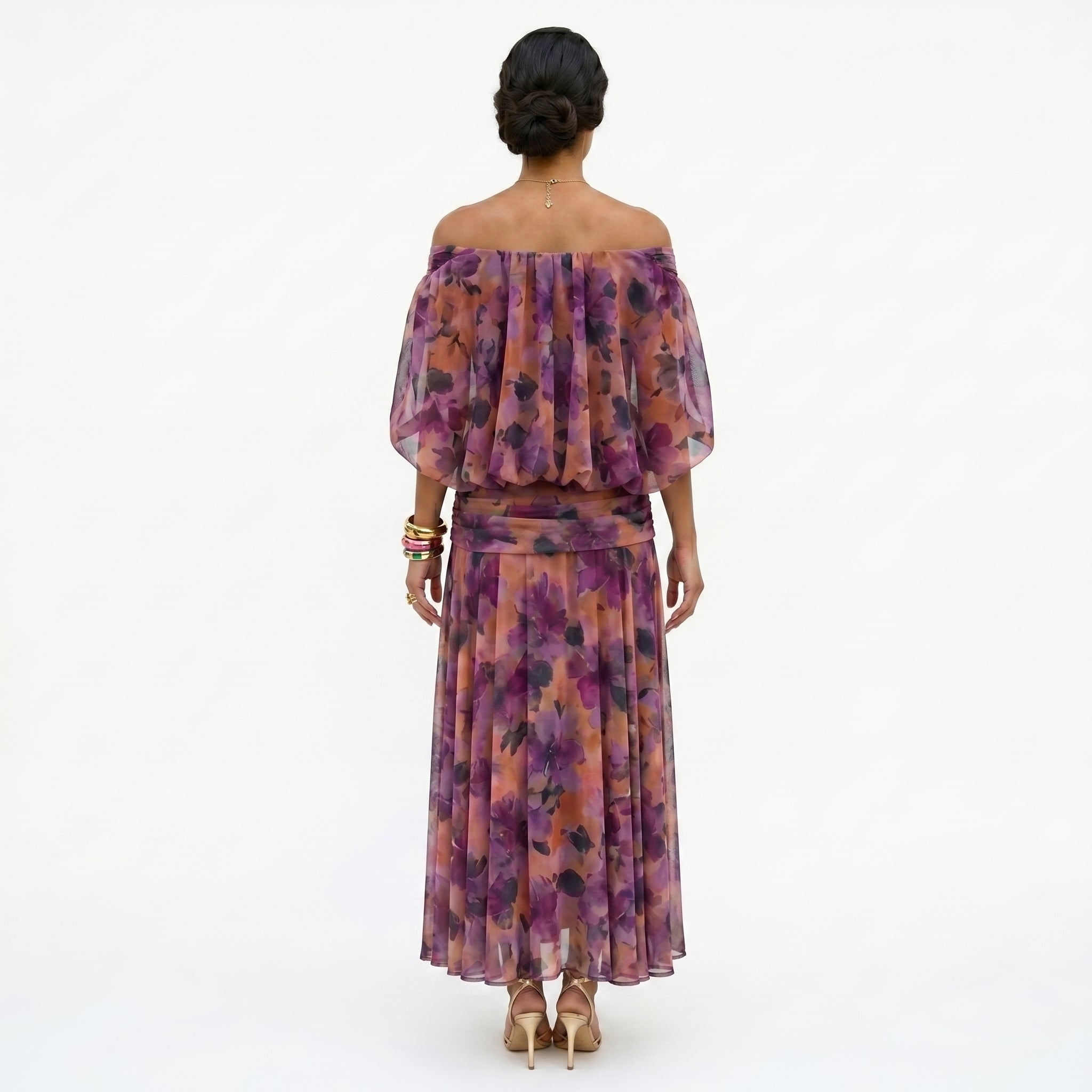 Esperanza | Vestido de Invitada de Boda Drapeado Mujer Hombros Descubiertos