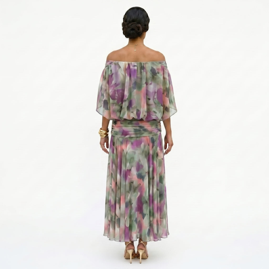 Esperanza | Vestido de Invitada de Boda Drapeado Mujer Hombros Descubiertos