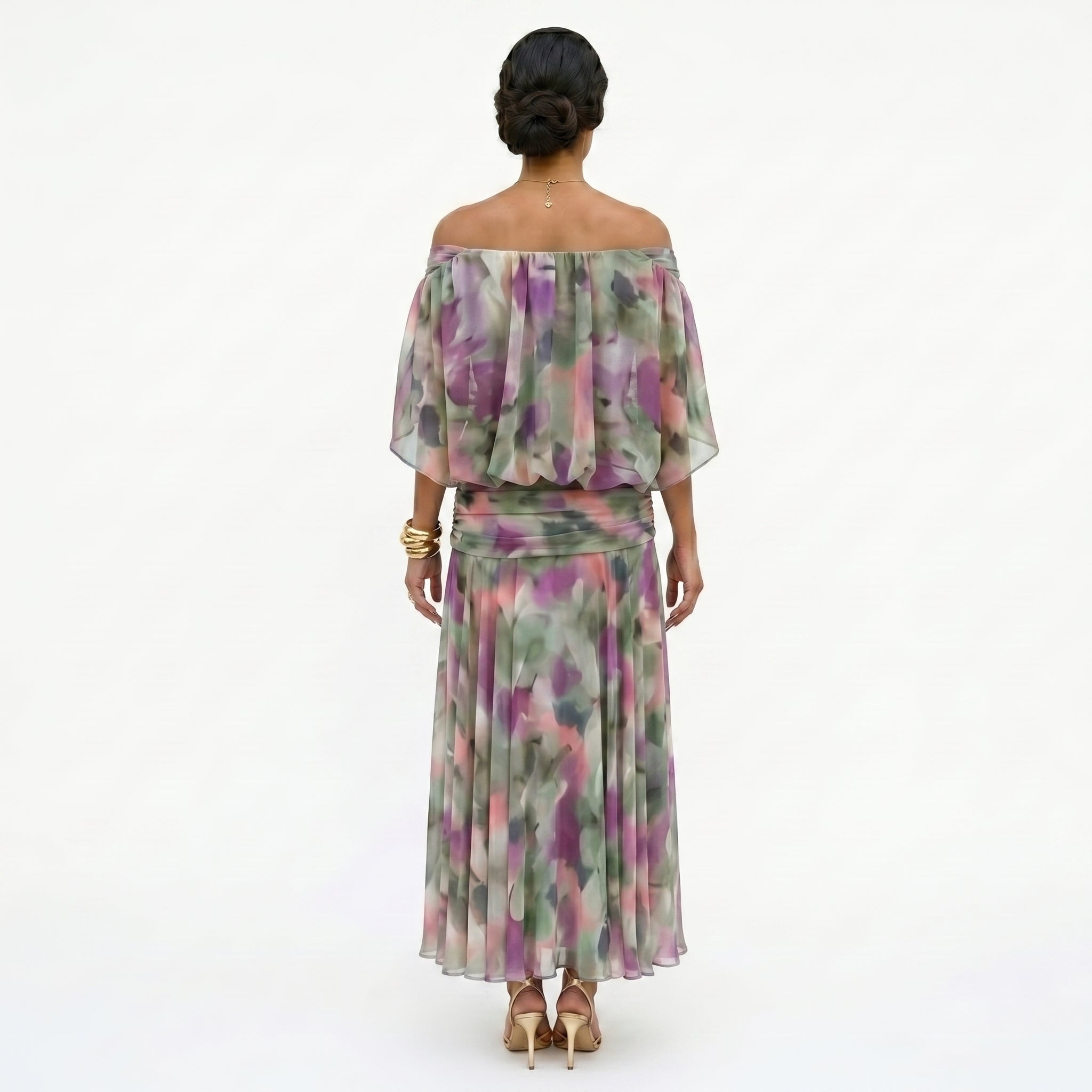 Esperanza | Vestido de Invitada de Boda Drapeado Mujer Hombros Descubiertos