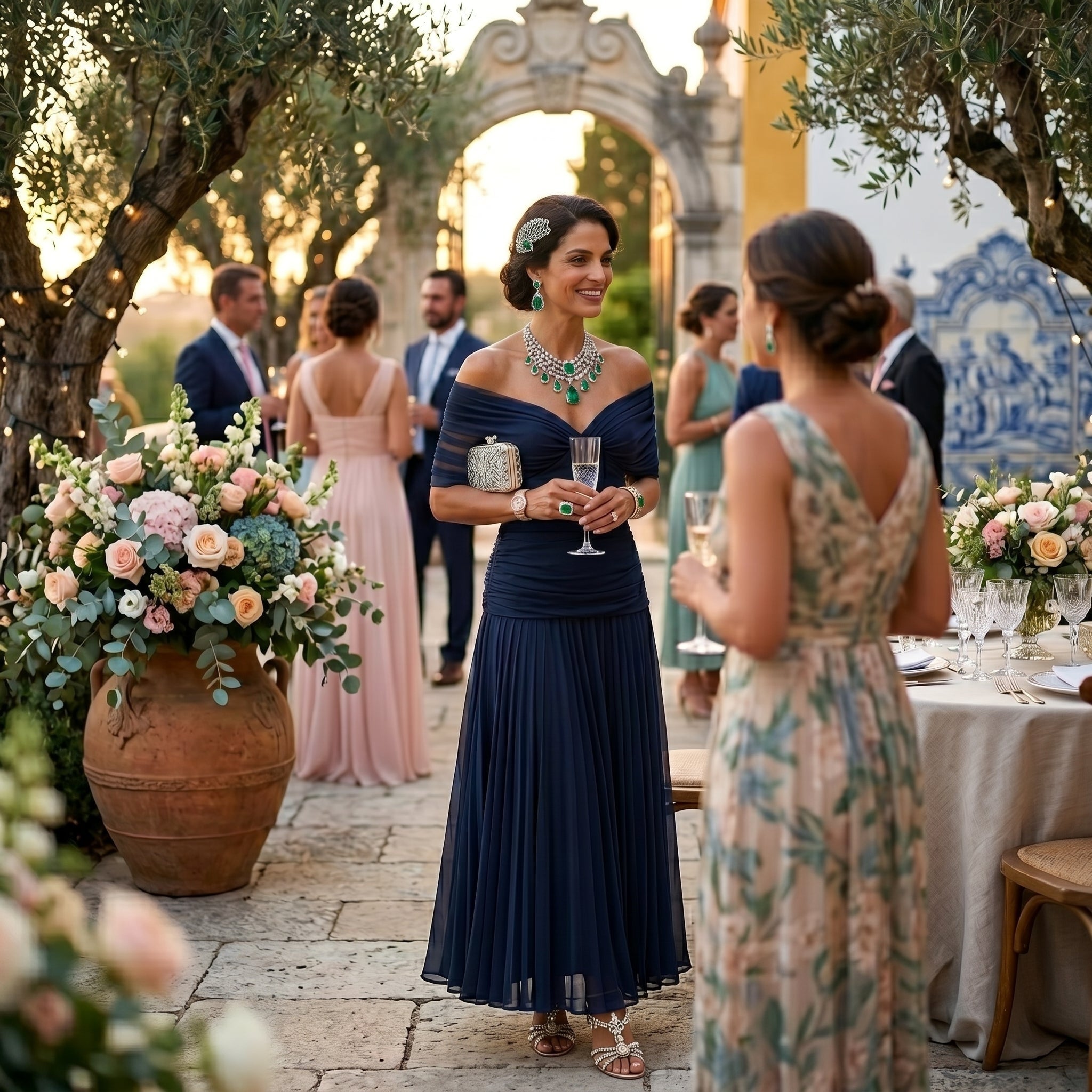 Esperanza | Vestido de Invitada de Boda Drapeado Mujer Hombros Descubiertos