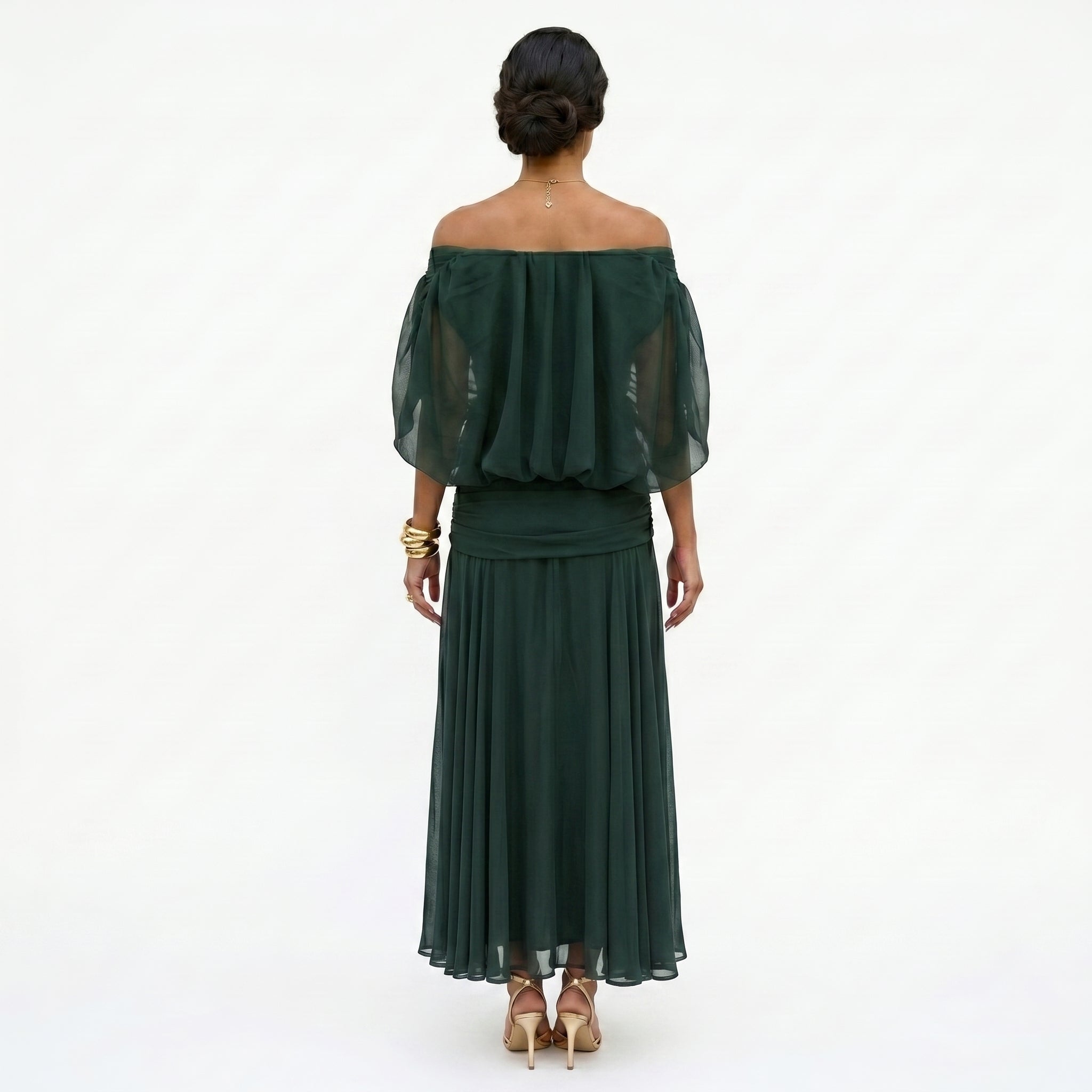 Esperanza | Vestido de Invitada de Boda Drapeado Mujer Hombros Descubiertos