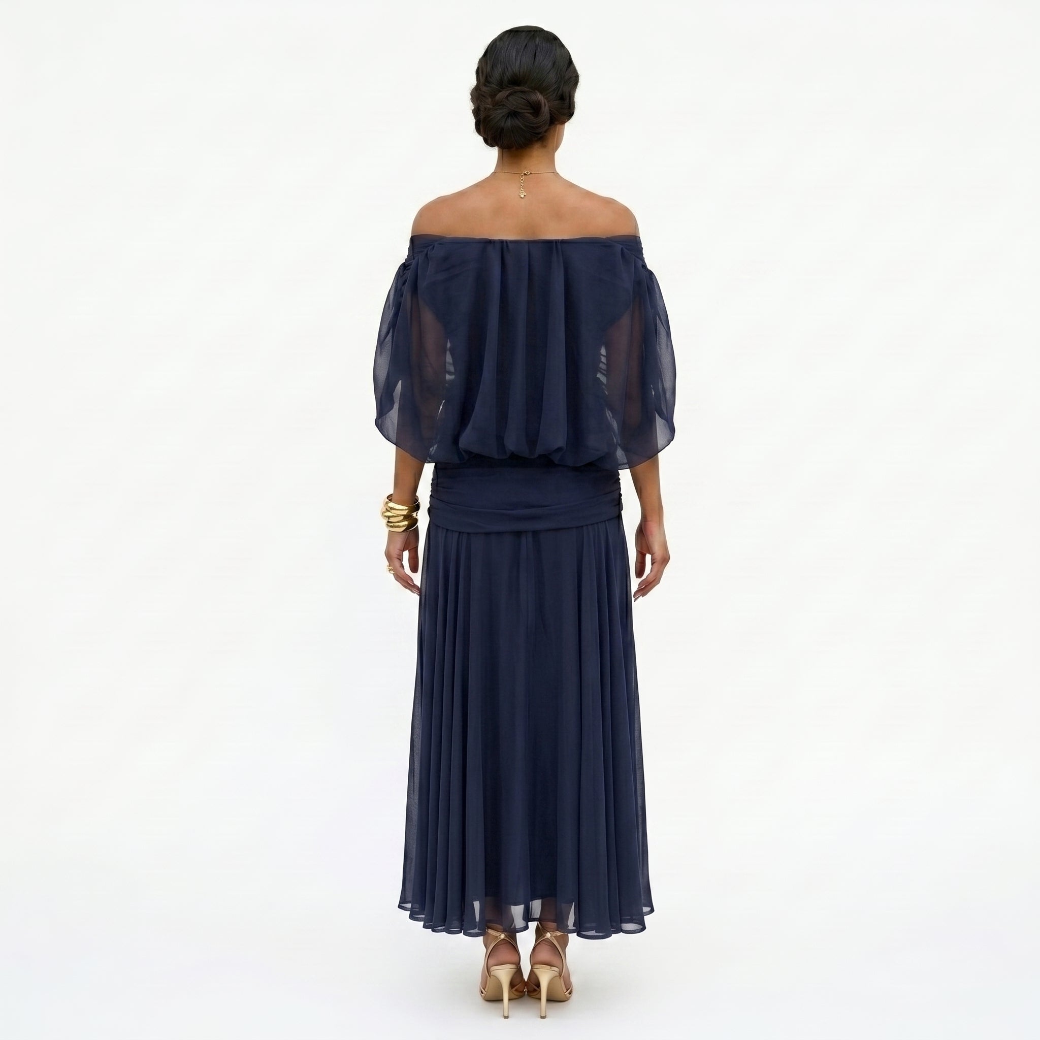 Esperanza | Vestido de Invitada de Boda Drapeado Mujer Hombros Descubiertos