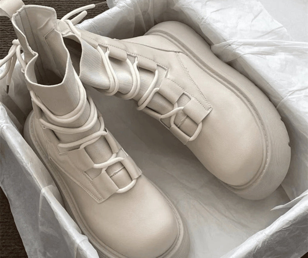 Esther | Botines con Cordones Plataforma Mujer Estilo Militar Hebillas