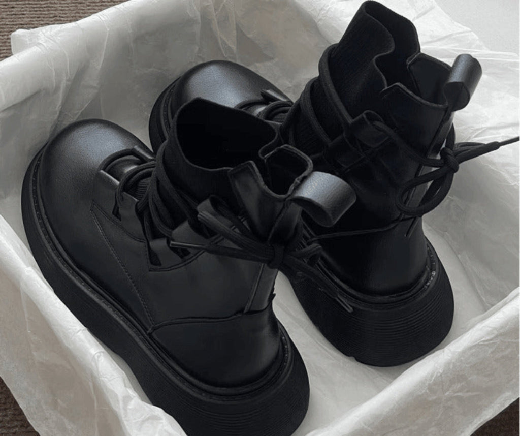 Esther | Botines con Cordones Plataforma Mujer Estilo Militar Hebillas