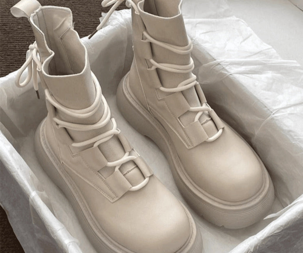 Esther | Botines con Cordones Plataforma Mujer Estilo Militar Hebillas