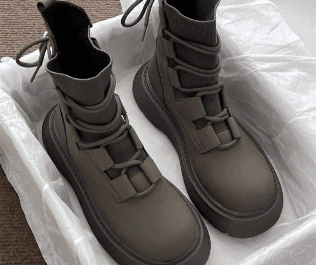 Esther | Botines con Cordones Plataforma Mujer Estilo Militar Hebillas