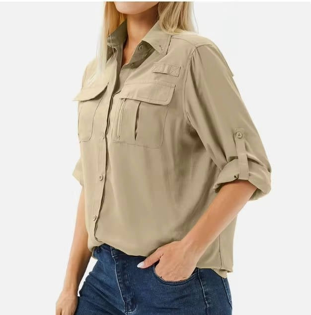 Esther | Camisa de Manga Larga Mujer Bolsillos Funcionales