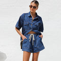 Esther | Conjunto de Denim Dos Piezas Mujer Camisa Manga Corta Shorts
