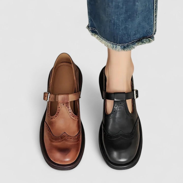 Esther | Mary Jane Shoes Brogue de Piel Mujer Tira en T