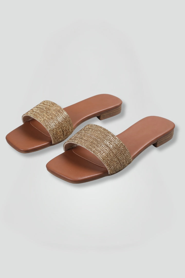 Esther | Sandalias Planas Slip-On Mujer Banda Brillante