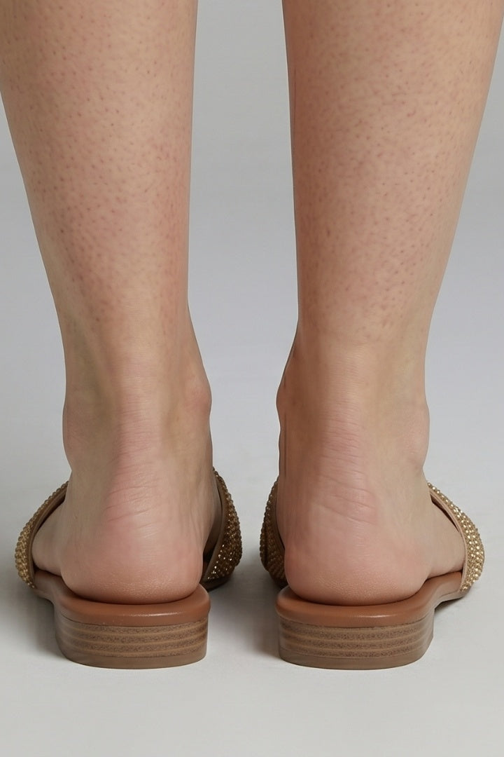 Esther | Sandalias Planas Slip-On Mujer Banda Brillante