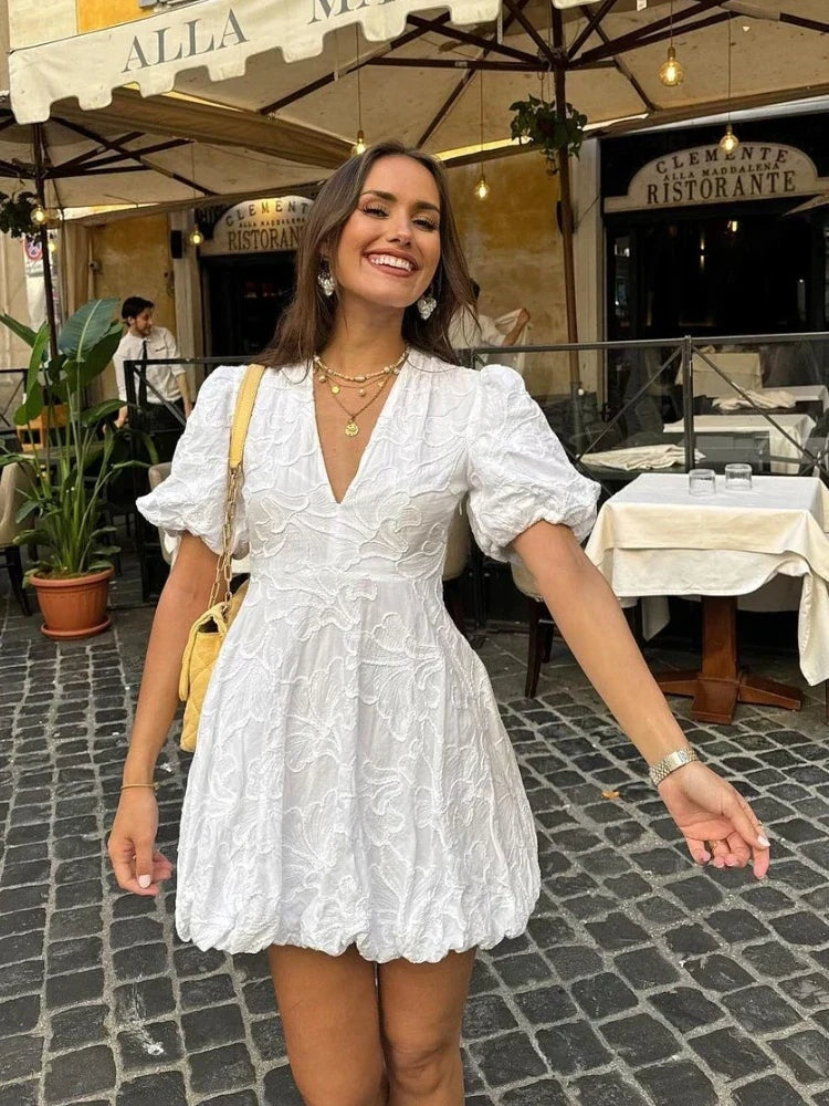 Esther | Vestido Corto de Verano con Volantes Mujer Bordado