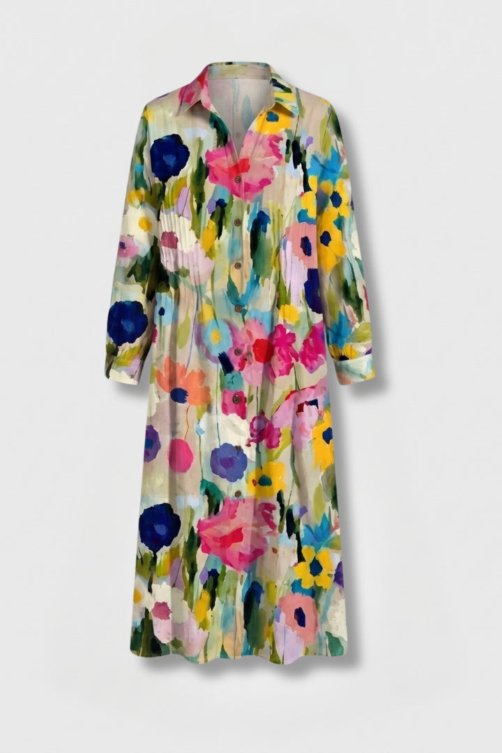 Fátima | Vestido Camisero Floral Mujer Manga Larga Botones